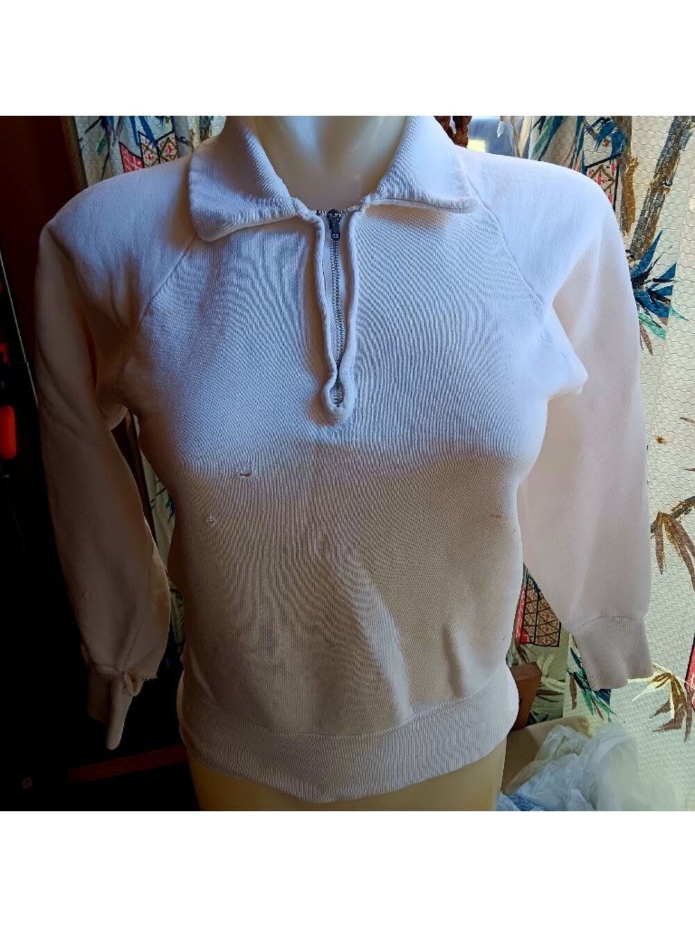 True Vintage 1950's SweatShirt Small Brent 1/4 Zip Pullover Distress Trashed